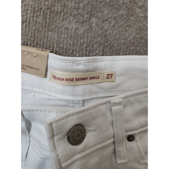 Levis 721 High Rise Skinny Ankle Jeans Womens 27 White Stretch Raw Hem NEW - Picture 10 of 13